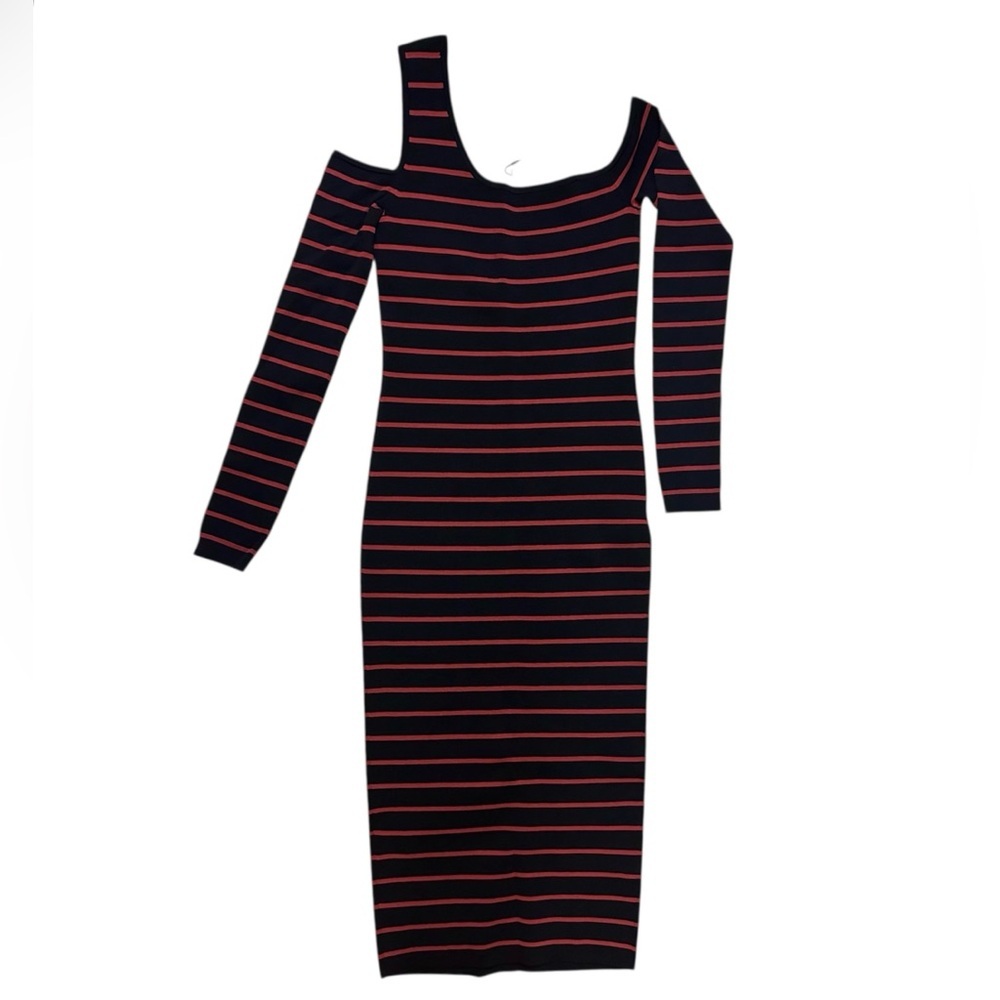 NWT💕 Veronica Beard Navy Red Off Shoulder Bodycon Dress - Small - Picture 2 of 7